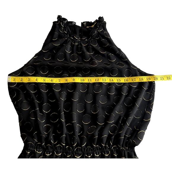 Ramy Brook Blouse Top Women Black Gold Polka Dot Ruffled Sleeveless Designer - Picture 7 of 11